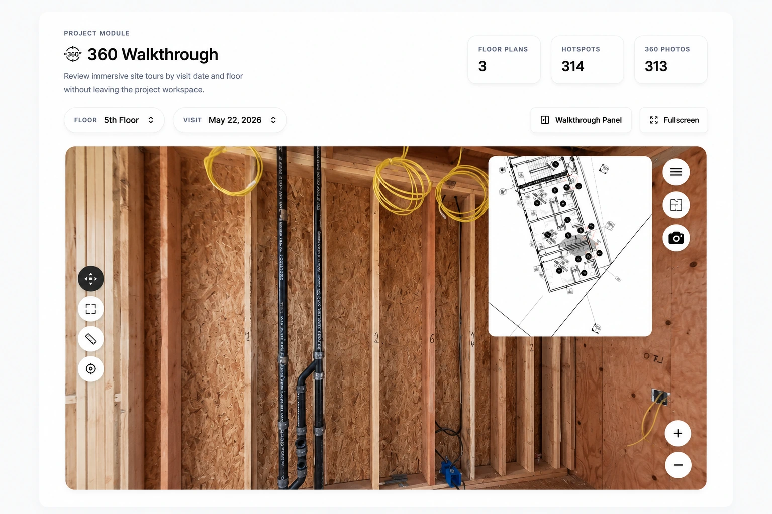ArchLenz360 360 walkthrough interface for jobsite review