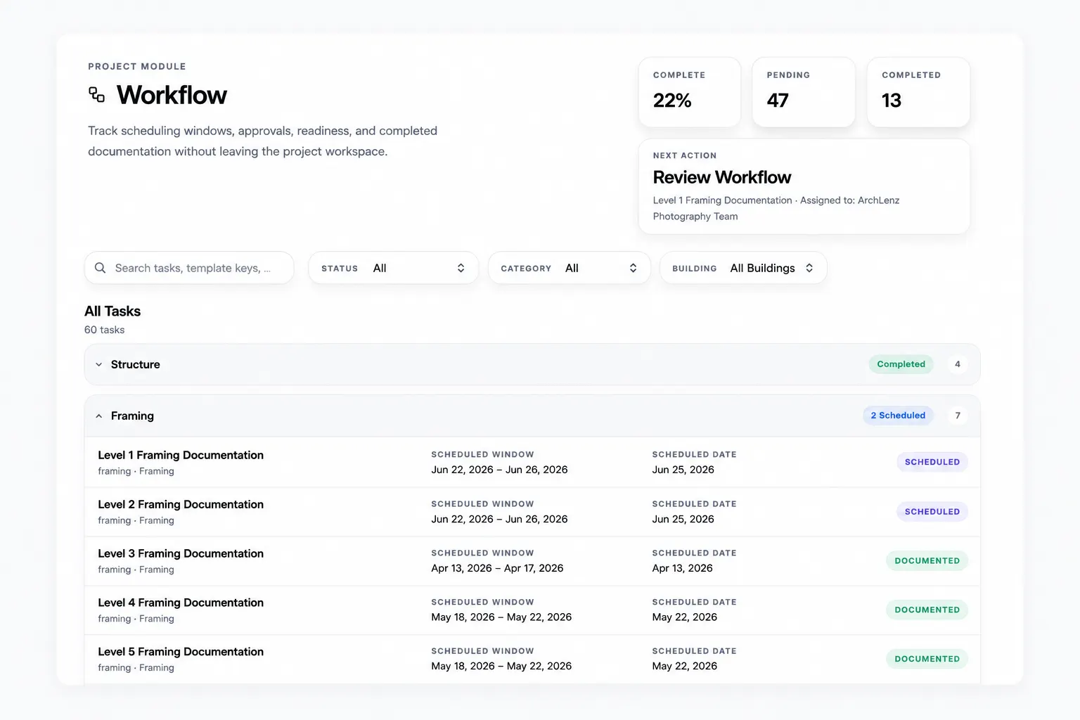 ArchLenz360 workflow management view